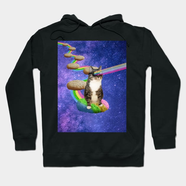 Cute tabby cat in outer space shooting cool rainbows from the sunglasses Hoodie by Purrfect